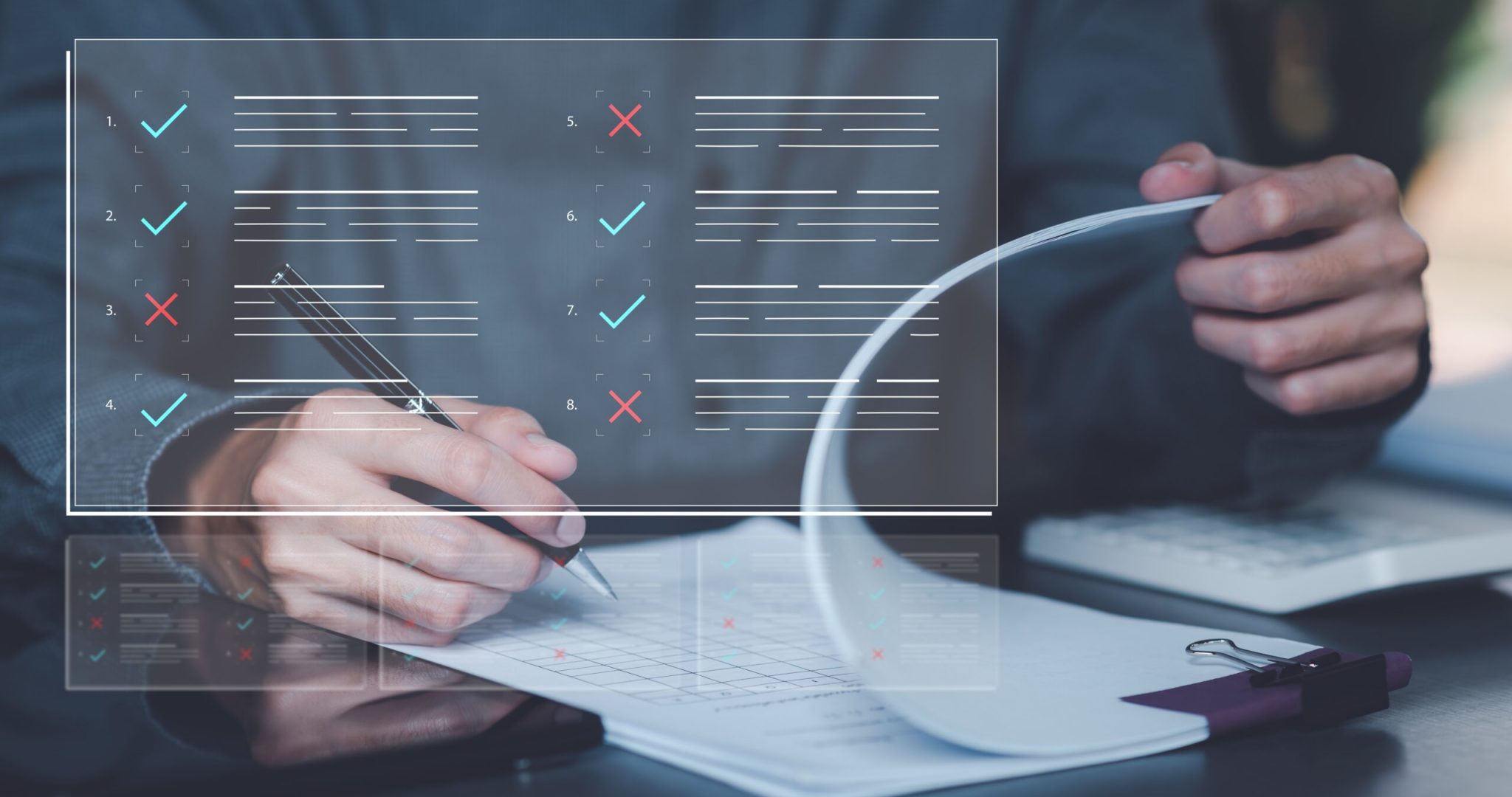 Businessman,Checking,The,Steps,Through,Document,With,A,List,Of